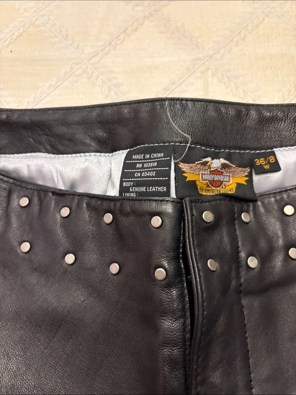 Ladies Vintage Harley Davidson heavy leather riding pants